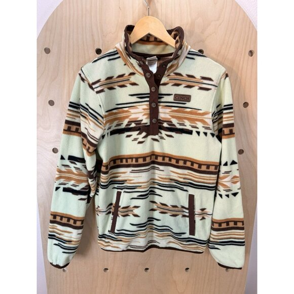 Cinch Women’s Small Lime & Brown Aztec Fleece Sweater Pullover Snap Button $85 - Picture 4 of 15